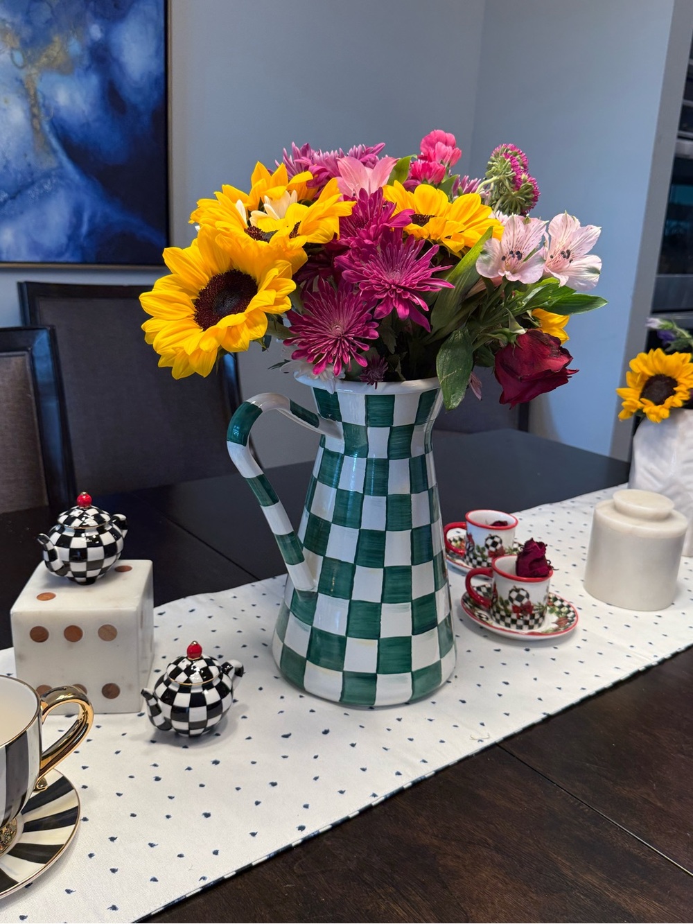 MacKenzie-Childs Black and White Check Mini Teapot Pair